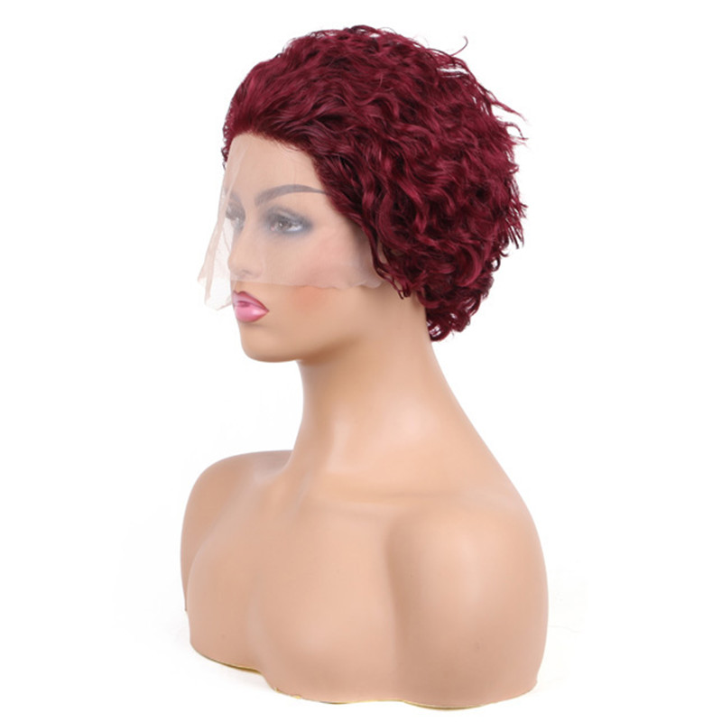 Human Hair Curly Wig T Part Pixie Cut Wigs - 图片 4